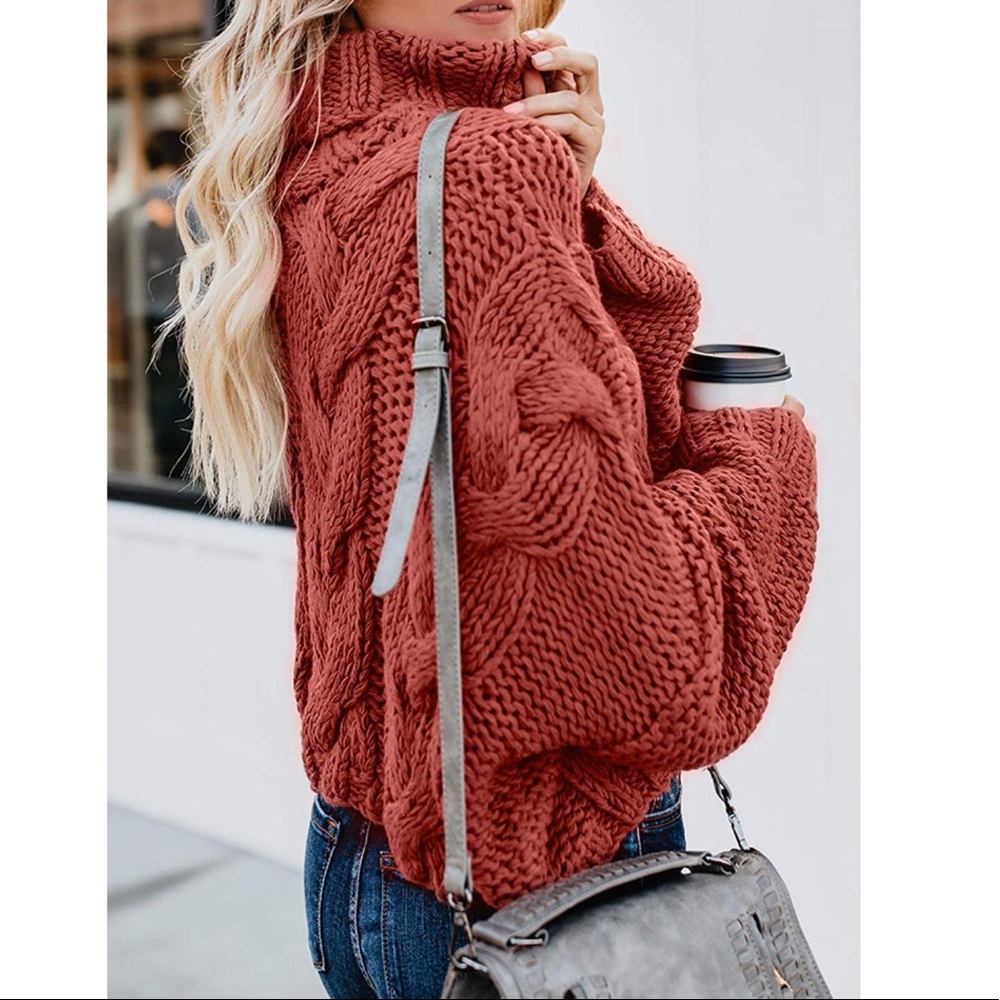 Cable Knit Turtleneck Long Sleeve Oversize Sweater - Picture 3 of 7